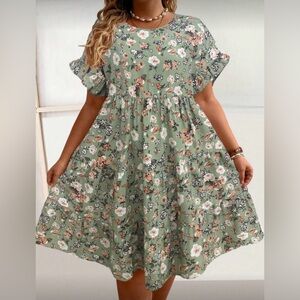 Green Floral Boho Tiered Dress Plus Size 3X Flowy Spring Easter Cottagecore
